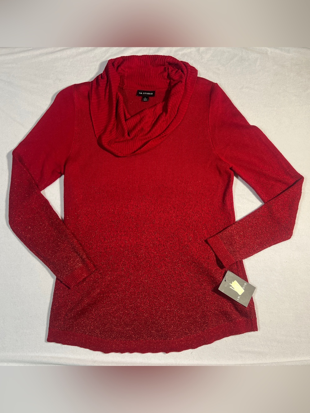 I.N. Studio Red Metallic Shimmer Cowl Neck Sweater Ribbed Knit women’s Large